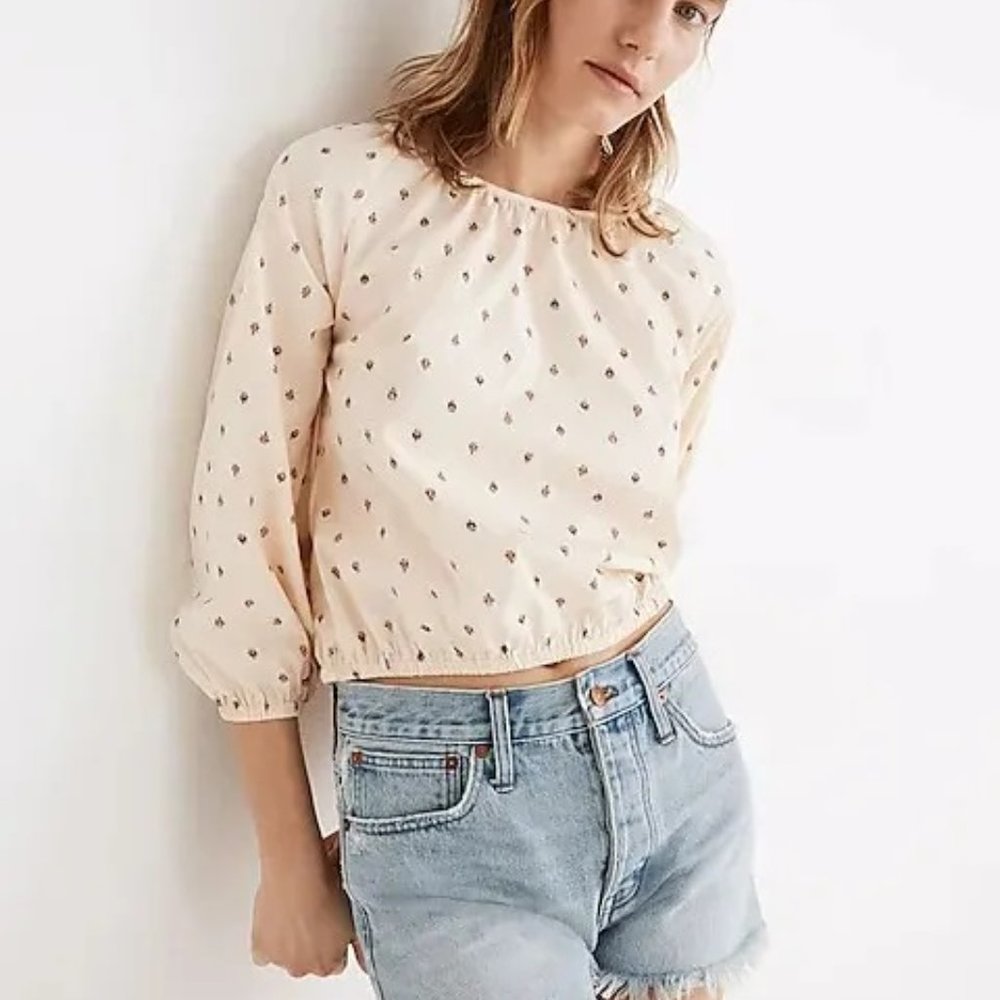 Madewell Women's Multicolored Gathered‎ Puff-Sleeve Crop Top M